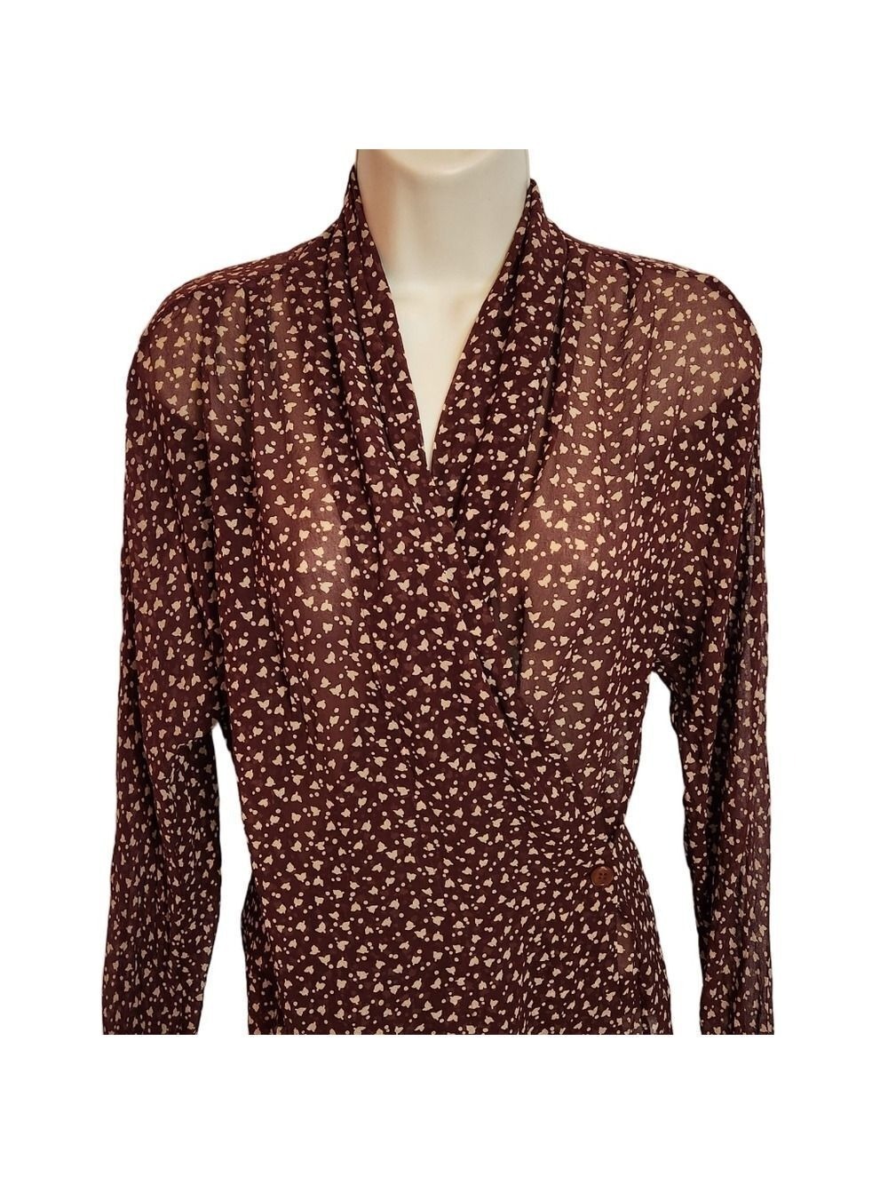 Ann Tjian Kenar Silk Floral Brown Beige Blouse Small - Picture 3 of 11